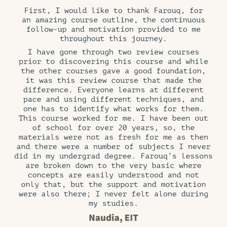 What I learned from a recent student who just passed her FE Exam!